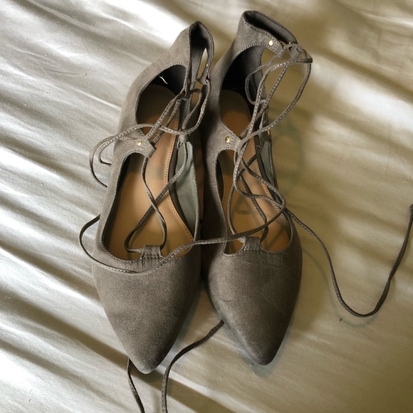 Olive Tie Ankle Flats - Picture 1 of 3